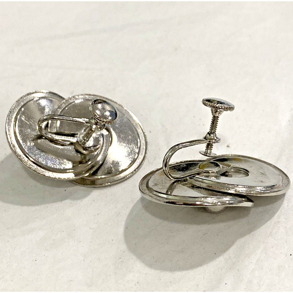 Vintage screwback earrings silvertone swirls textured dimensional mod circles - Picture 2 of 6